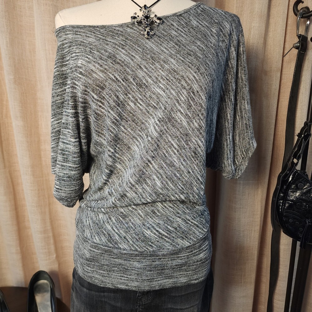 Y2K Candy Rain Gray Off Shoulder Dolman Top L Made USA Slouchy Knit